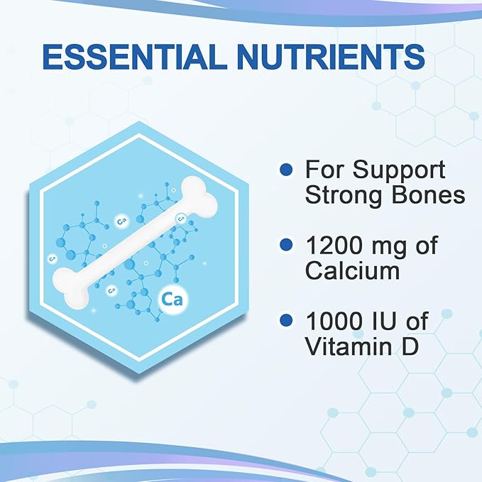 Calcium-Supplement Vitamin-D3 1200-mg Magnesium-Mini - 186Tablets Unflavored Slow Release Bone Health Women and Men Dietary Supplement Easy to Swallow Sugar Free