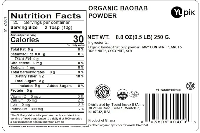 Yupik Organic Powder, Baobab, 8.8 oz (Pack of 6)