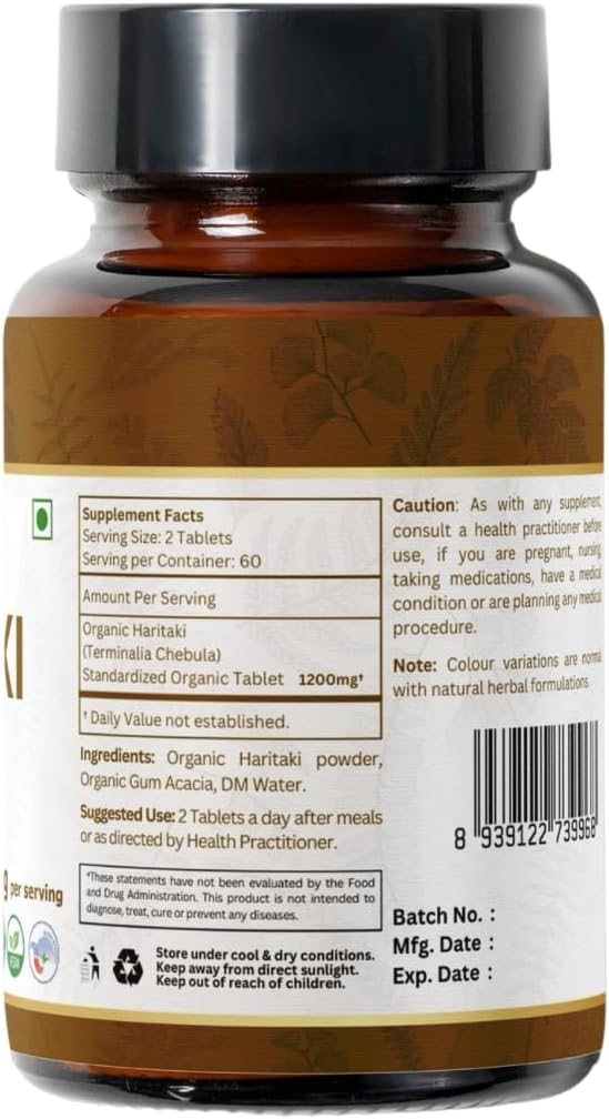 Haritaki 120 Tablets – USDA Organic Terminalia Chebula – Supports Digestion & Detoxification* - Pack of 3