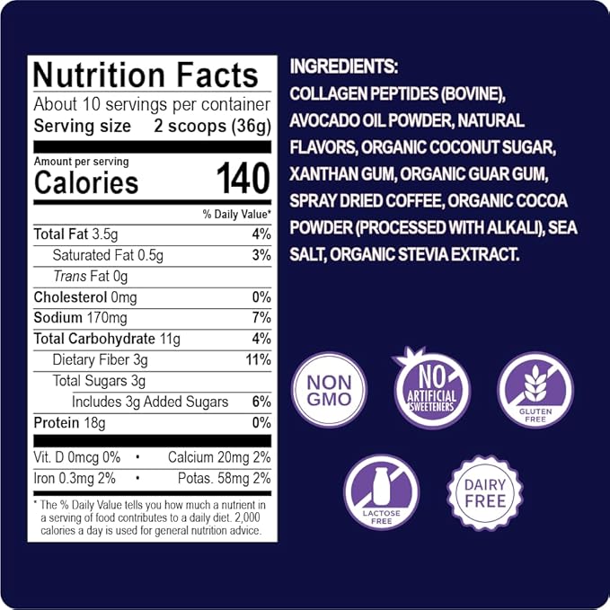 Enchant Collagen Protein Shake powder, Caramel Macchiato flavor – 20g Grass Fed Collagen Peptides, Avocado Oil Creamer, source of Omega 9 Fats + Fiber, for Joints, Muscle, Skin, Hair support, 0.80 lb