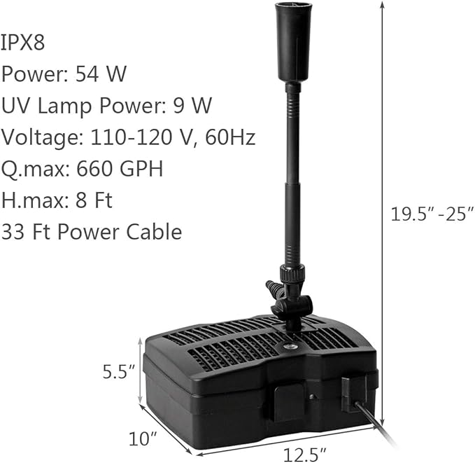 Goplus 4 in 1 Submersible Pond Filter Pump, 660 GPH Fountain Pump w/ 3 Nozzles, All-in-One Water Pond Cleaning System Outdoor for Aquariums Fish Tank (Black)