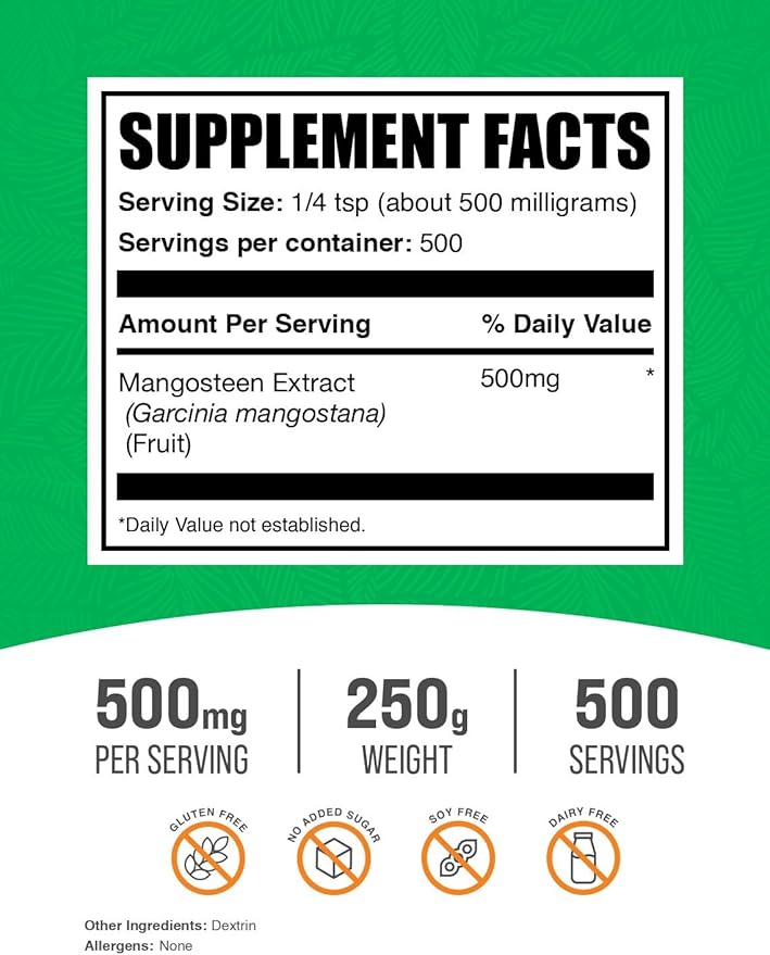 BulkSupplements.com Mangosteen Extract Powder - Superfood Supplement, from Mangosteen Fruit - Gluten Free, 500mg per Serving, 250g (8.8 oz) (Pack of 1)