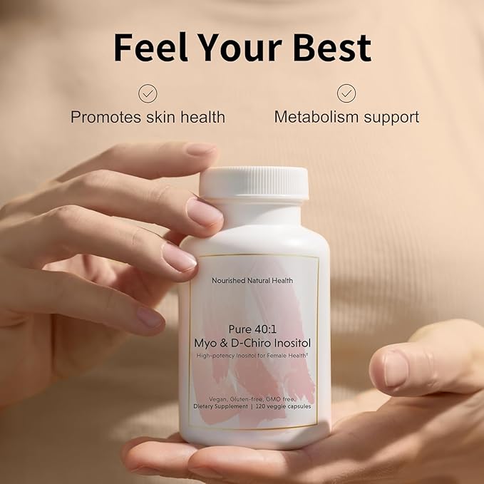 Nourished 40:1 Myo-inositol & D-Chiro Inositol - Supplement for Women with Fertility, Skin Health, or Menstrual Cycle Symptoms - Hormone Balance for Women - 120 Capsules