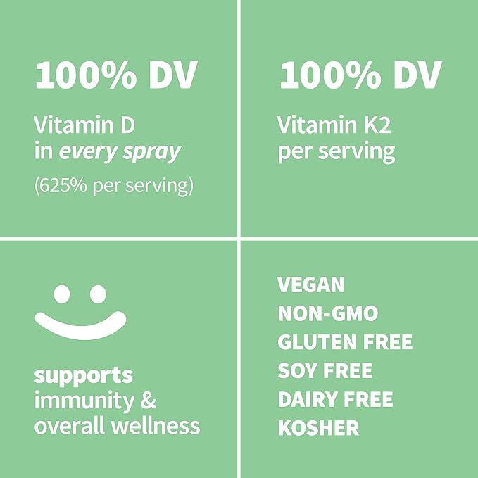 Sprout Living Organic Vitamin D3 5000 IU (Lichen) + K2 120 mcg (Chickpea) Spray for Immune Support & Bone Health | Trace Minerals with Real Lemon & Citrus Extract, Sugar Free (1 FL OZ, 30 Servings)