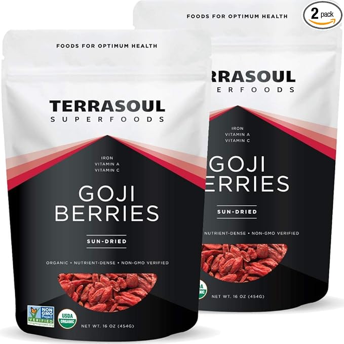 Terrasoul Superfoods Organic Goji Berries, 2 Lbs (2 pack) - Large Size | Chewy Texture | Premium Quality | Lab-Tested…
