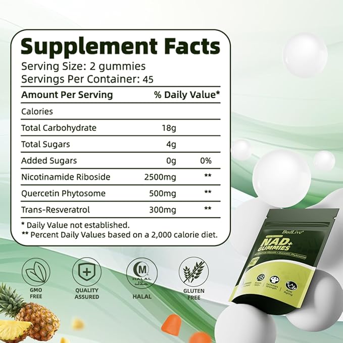 NAD+ Gummies – Sugar-Free NAD Supplement with Liposomal Nicotinamide Riboside, Resveratrol & Quercetin – Anti-Aging, Cellular Energy & Health Support – Blueberry Flavor, 90 Gummies