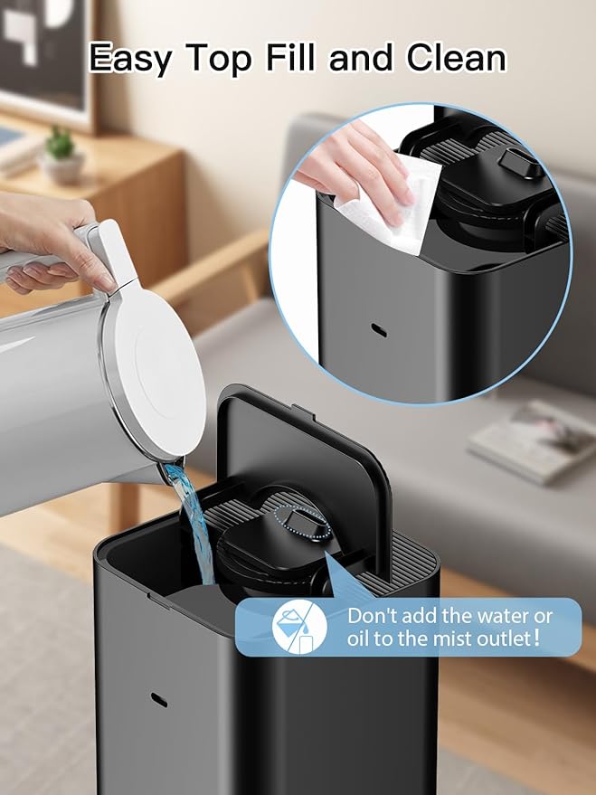 10L/2.64Gal Humidifier, Top Fill Quiet Ultrasonic Cool Mist Humidifiers for Bedroom, Covers 550ft², 60H Runtime, 24H Timer, 3 Mist Modes Humidifier Large Room, Home, Office, Plants, Black