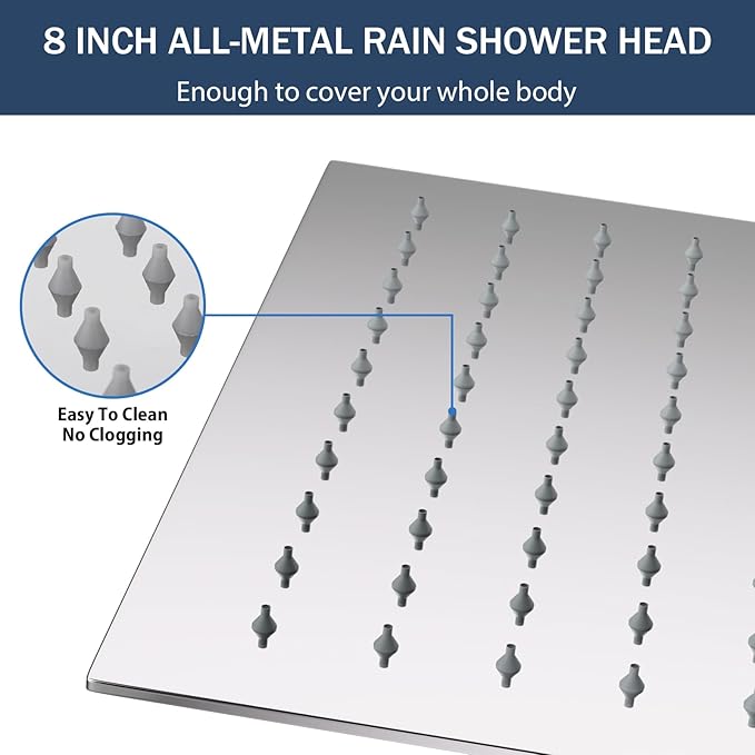 Lordear Filtered Shower Head 8 Inch Stainless Steel Square Shower Head, High Pressure Showerhead for Hard Water,Ceiling or Wall Mounted Waterfall Shower (Chrome)