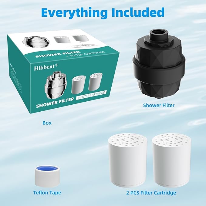 Hibbent Shower Filter for Hard Water, High Output Shower Head Filter to Remove Chlorine and Fluoride, 20 Stage Showerhead Filter, Shower Water Filter with 2 Replaceable Filter Cartridges, Matte Black