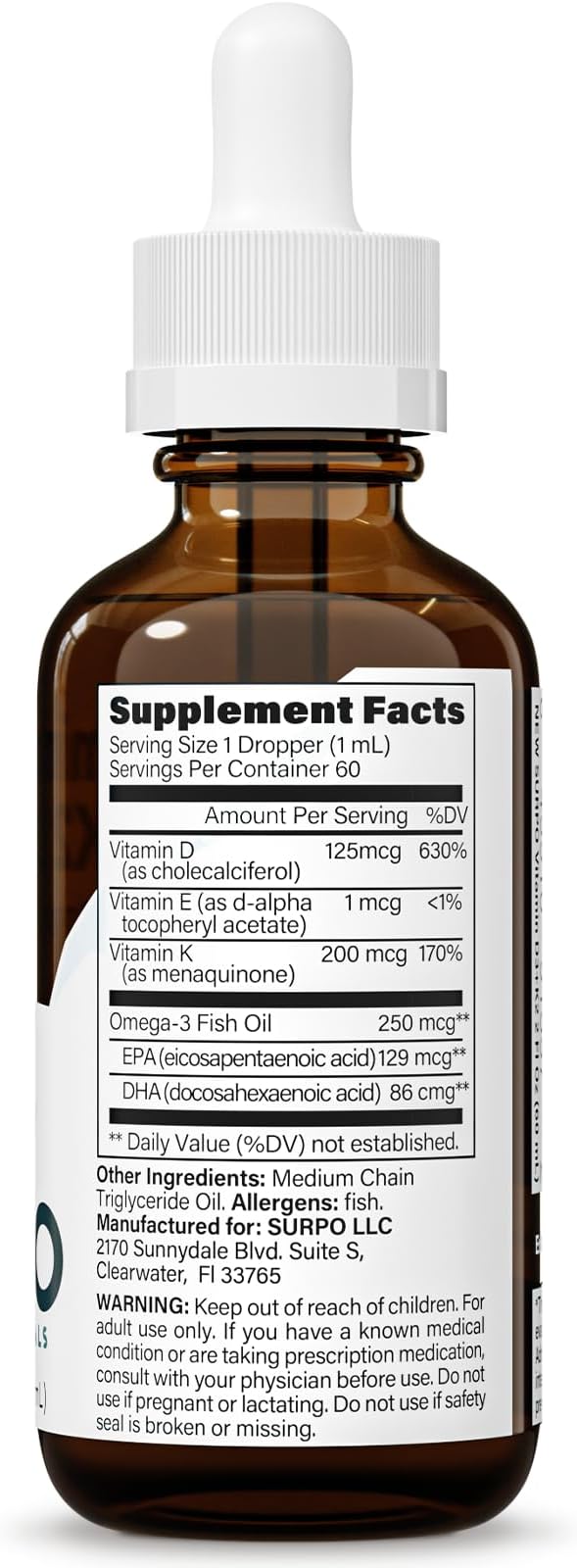 Vitamin D3 + K2 Liquid Drops with Omega 3 Oil - 5000 IU Vitamin D Drops K2 for Hormone Support & Bone Health - Liquid Vitamin D3 with K2 Drops for Maximum Absorption - 2Fl Oz Vitamin K2 D3