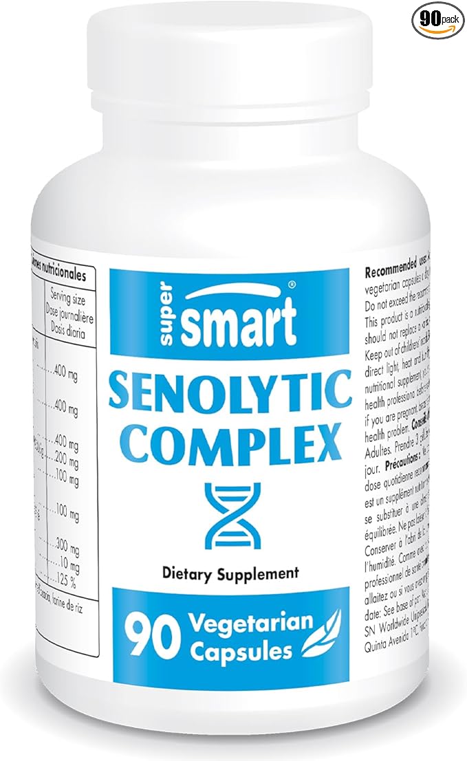 Supersmart - Senolytic Complex (Advanced Formula) - with Fisetin, Quercetin, Bromelain - Patented Ingredients - Senolytic Supplement | Non-GMO & Gluten Free - 90 Vegetarian Capsules