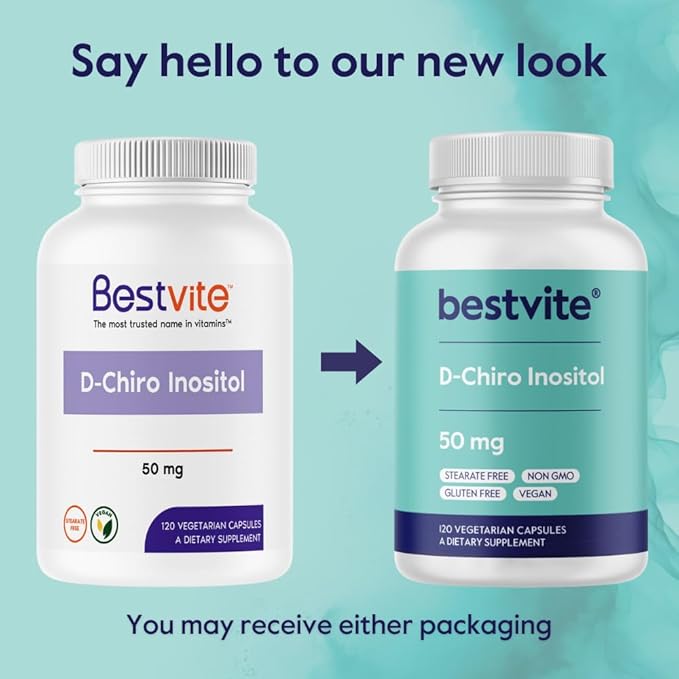 BESTVITE D-Chiro Inositol (120 Vegetarian Capsules) - No Stearates - Vegan - Non GMO - Gluten Free - 1 Capsule for 40:1 Inositol Ratio