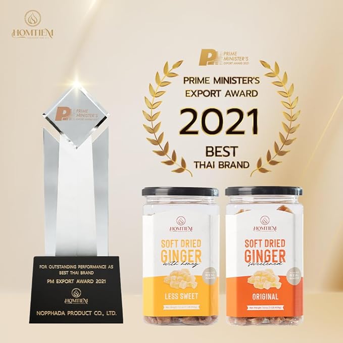 Homtiem - Dried Crystallized Ginger Less Sweet & Less Sugar 2 Ib (16 Oz pack 2) Soft and Chewy Delicious Dried Gingers, No Artificial Colors,Easy to eat, Easy to keep, Easy to use, Perfect for Cooking