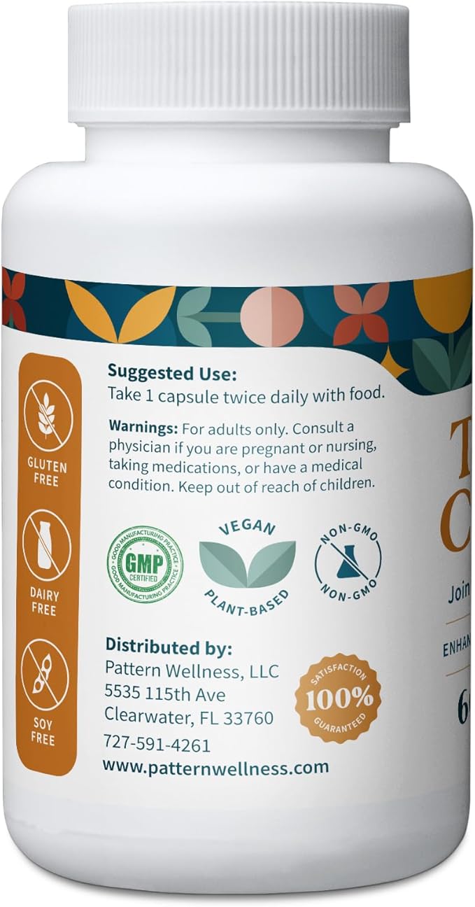 Pattern Wellness Turmeric Curcumin – 1300mg – 95% Curcuminoids with BioPerine® Black Pepper – Joint, Cognitive & Immune Support – Non-GMO, Gluten Free – 180 Capsules