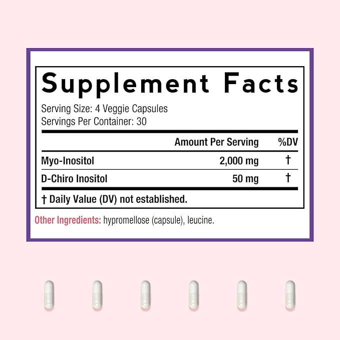 Doctor's Recipes Inositol Supplement, Myo-Inositol & D-Chiro Inositol Capsules 2050mg per Serving, Ideal 40:1 Blend, Hormone Balance for Women, Ovarian Function & Fertility Support, 120 Vegan Caps