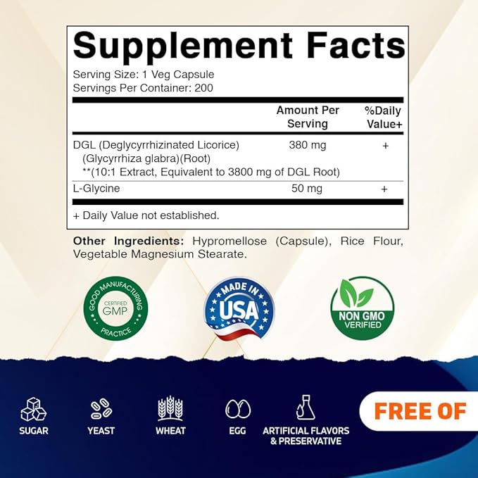 Vitamatic DGL Licorice 3800 mg Equivalent Per Serving (from 10:1 Extract 380 mg) - 10X Stronger - Supports Healthy Digestive & Respiratory Functions - 200 Capsules
