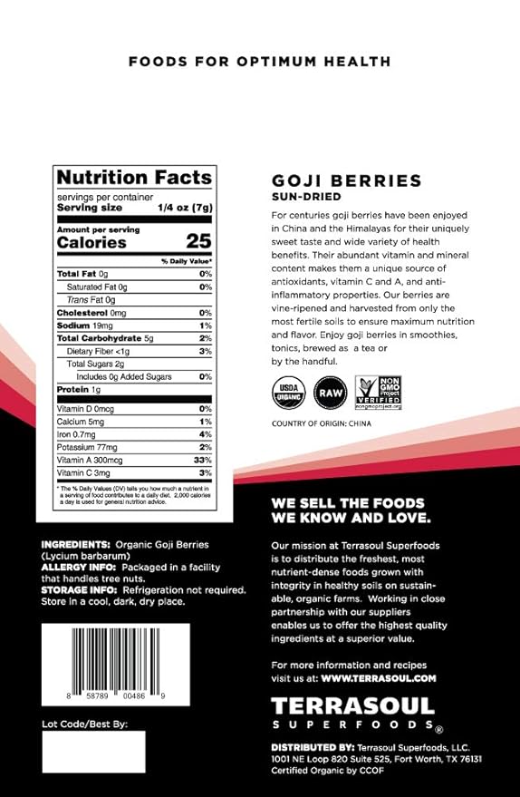 Terrasoul Superfoods Organic Goji Berries, 5 Lbs (5 pack) - Large Size | Chewy Texture | Premium Quality | Lab-Tested