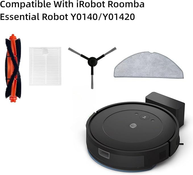 Vacuum Accessories for iRobot Roomba Combo Essential Robot Y0140/Y01420 Cleaner-14PCS(1 Roller Brush+4 Hepa Filters+4 Side Brush+4 Mop Pads+1 Cleaning Tool)