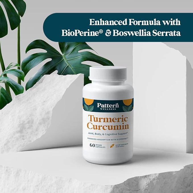 Pattern Wellness Turmeric Curcumin – 1300mg – 95% Curcuminoids with BioPerine® Black Pepper – Joint, Cognitive & Immune Support – Non-GMO, Gluten Free – 180 Capsules