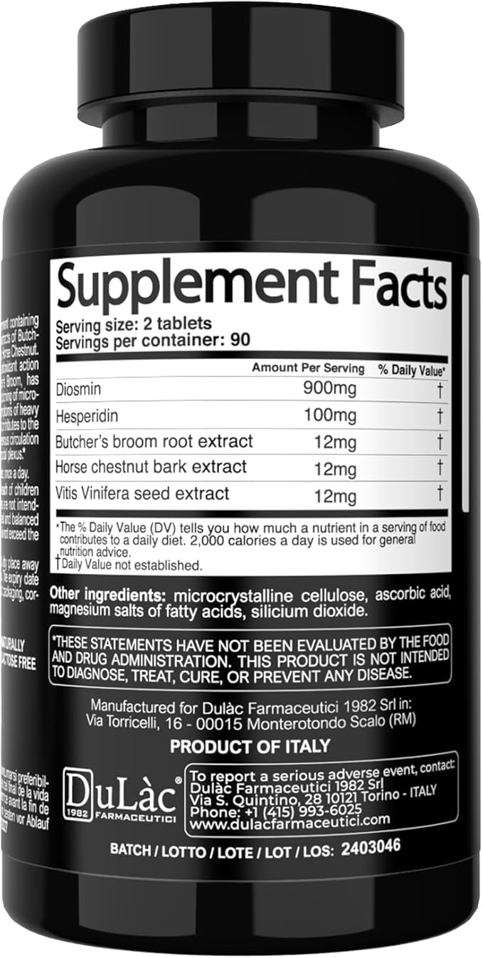Dulàc - Diosmin Hesperidin 1000mg Dietary Supplement 180 Tablets, Enriched with Horse Chestnut Extract and Butchers Broom