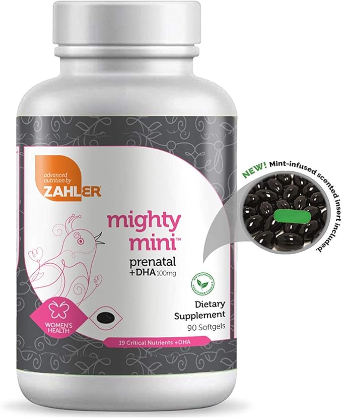 Zahler Mighty Mini Prenatal Vitamin with DHA & Folate - Certified Kosher - All Natural Prenatal Vitamins - Multivitamin for Pregnant Women - 19 Prenatal Vitamins Including Folic Acid (90 Softgels)