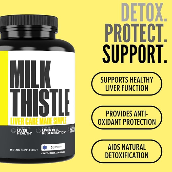 Crazy Muscle Milk Thistle Matrix, Standardized Milk Thistle Supplement for Liver Function, Health & Detox, Cleansing Formula for Metabolism, Supports Healthy Diet, 60 Servings, Pills