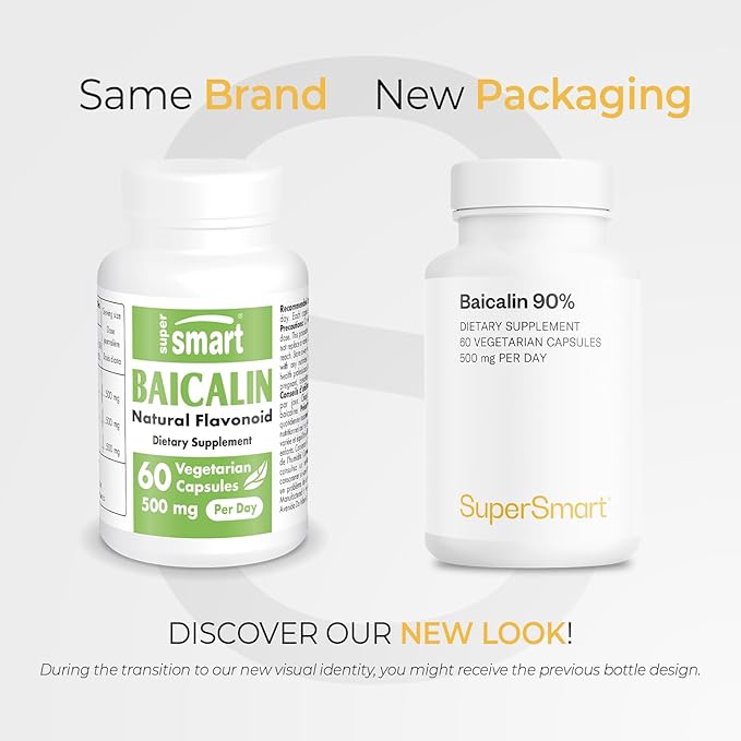 SuperSmart - 90% Baicalin 500mg per Day (Scutellaria Baicalensis) - Chinese Skullcap Extract Supplement | Non-GMO & Gluten Free - 60 Vegetarian Capsules
