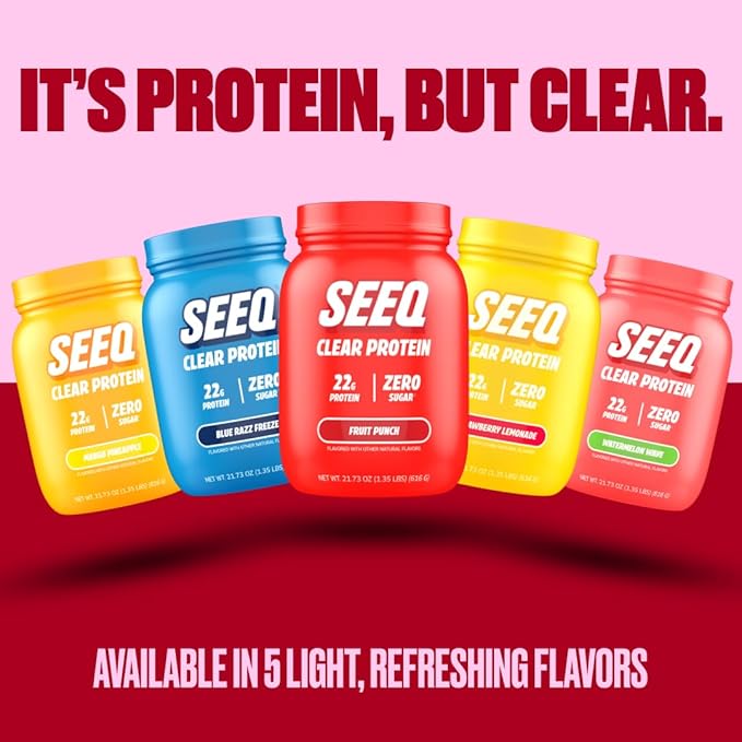 SEEQ Clear Whey Isolate Protein Powder, Fruit Punch, 22 Servings, 22g Protein Per Serving, Sugar-Free, Keto-Friendly, Soy-Free Clear Protein Powder, Juice-Like Protein