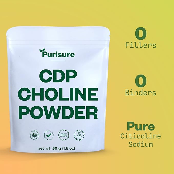CDP Choline Powder, 50g, CDP Choline Supplements That Support Attention, Focus, and Energy, Citicoline Powder for Cognitive Function, Increases Motivation and Productivity, 200 Servings