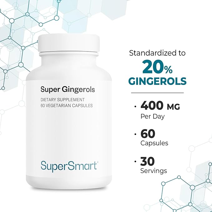 Supersmart - Super Gingerols 400mg per Day (High Potency 20% Gingerol) - Ginger Root Extract Supplement | Non-GMO & Gluten Free - 60 Vegetarian Capsules