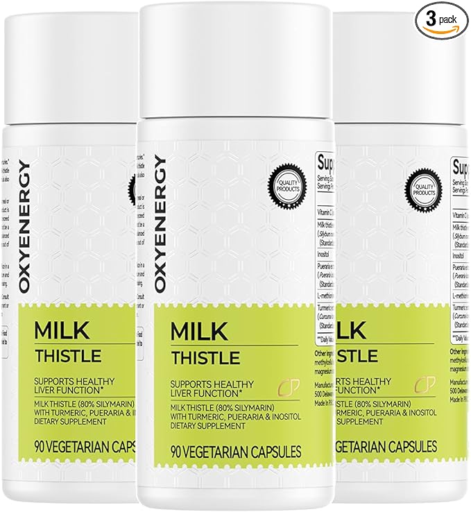 OxyEnergy Silymarin Milk Thistle 300mg Extract with Vitamin C, Inositol & Pueraria, Liver Detox & Repair Support, Antioxidant Support,90 Capsules, Pack of 3