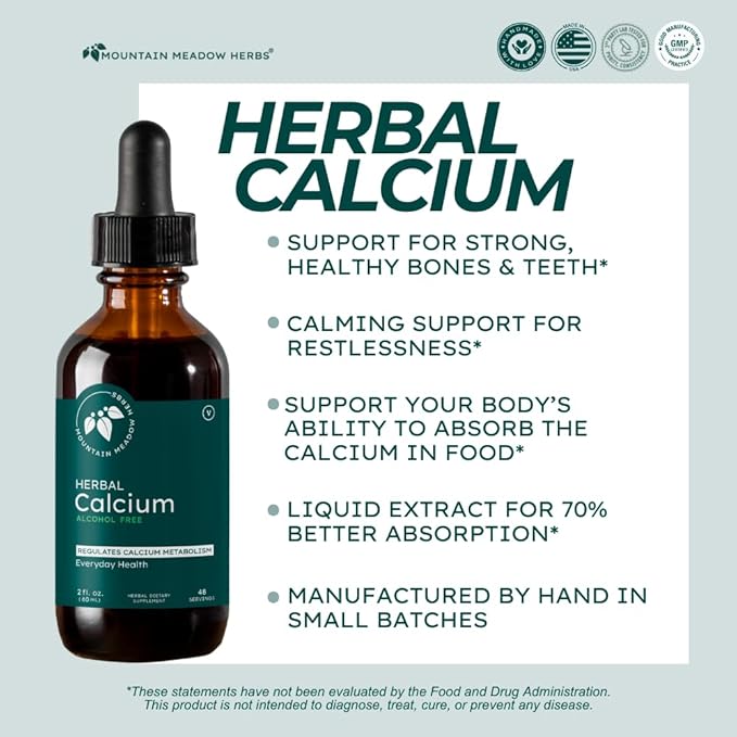 Mountain Meadow Herbs Herbal Calcium – Vegan Liquid Calcium Supplement for Bone & Teeth Support, High Absorption Plant-Based Formula for Adults & Kids - 2 oz