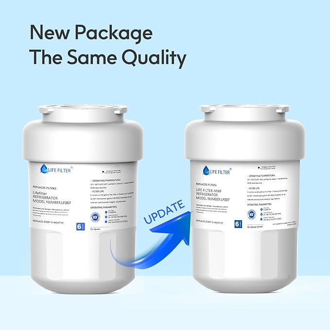 Lifefilter Replacement for MWF Refrigerator Water Filters, MWFP, HDX FMG-1, MWFA, GWF, GSE25GSHECSS, WFC1201, RWF1060, 197D6321P006, 9991, PC75009, 4 Pack