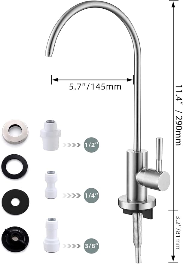 Drinking Water Faucet,Easy to Install Sink Water Filter Faucet,Lead-Free Reverse Osmosis Faucets for Kitchen Bar Sink,Brushed Nickel SUS304 Stainless Steel(Large)