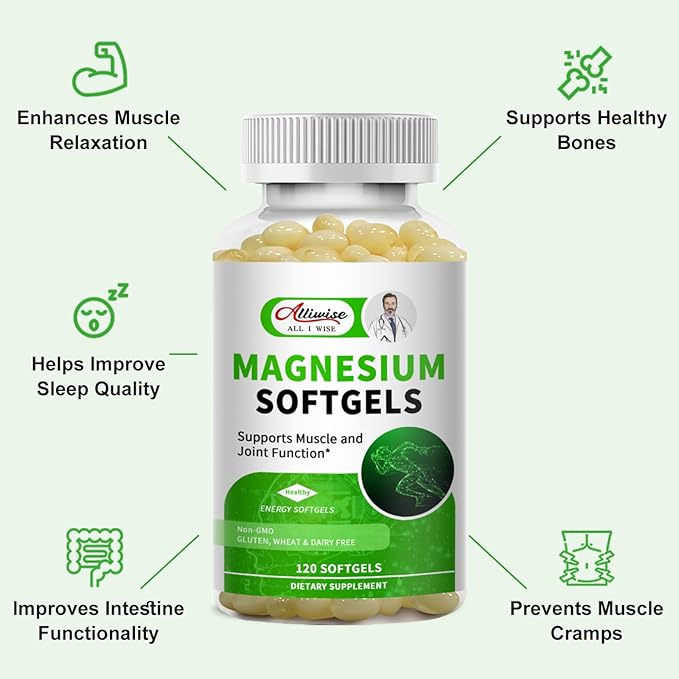 Magnesium Glycinate Supplement 500mg, High Absorption Dietary Supplement Softgels for Sleep, Muscle, Heart, Nerve and Bone Support, Gluten Free, Non GMO, 120 Capsules, 60 Day Supply