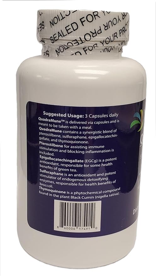 Multi-Patented All Natural Dietary Supplement for Immune Support with a Synergistic Blend of Pterostilbene, Broccoli Sprout Extract, Green Tea Extract, & Nigella Sativa
