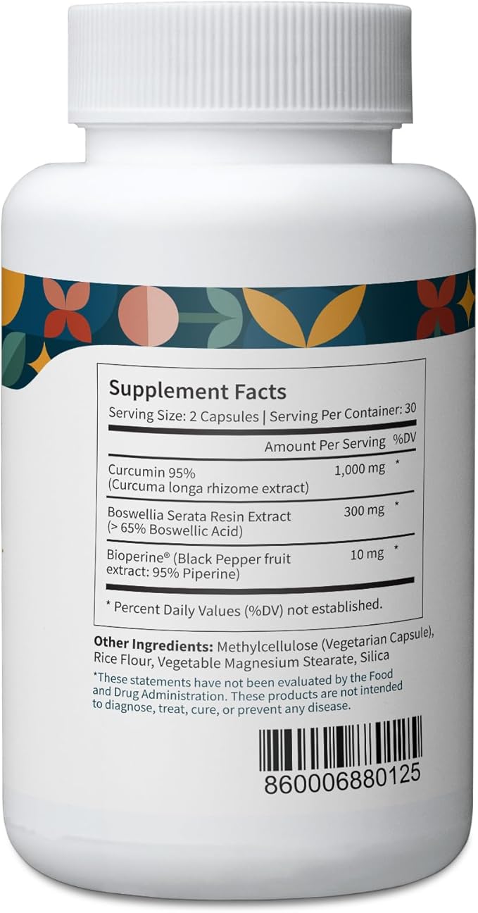 Pattern Wellness Turmeric Curcumin – 1300mg – 95% Curcuminoids with BioPerine® Black Pepper – Joint, Cognitive & Immune Support – Non-GMO, Gluten Free – 180 Capsules