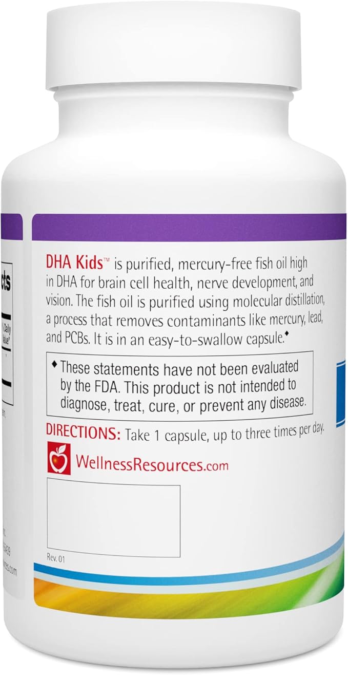 Wellness Resources DHA Kids - Sugar Free Omega 3 for Children - Mercury-Free Fish Oil - Brain Health Supplement & Immunity Supplement - Eye and Nerve Support - 90 Softgel Capsules Omega 3