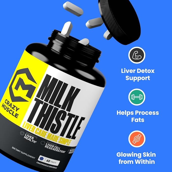 Crazy Muscle Milk Thistle Matrix, Standardized Milk Thistle Supplement for Liver Function, Health & Detox, Cleansing Formula for Metabolism, Supports Healthy Diet, 60 Servings, Pills