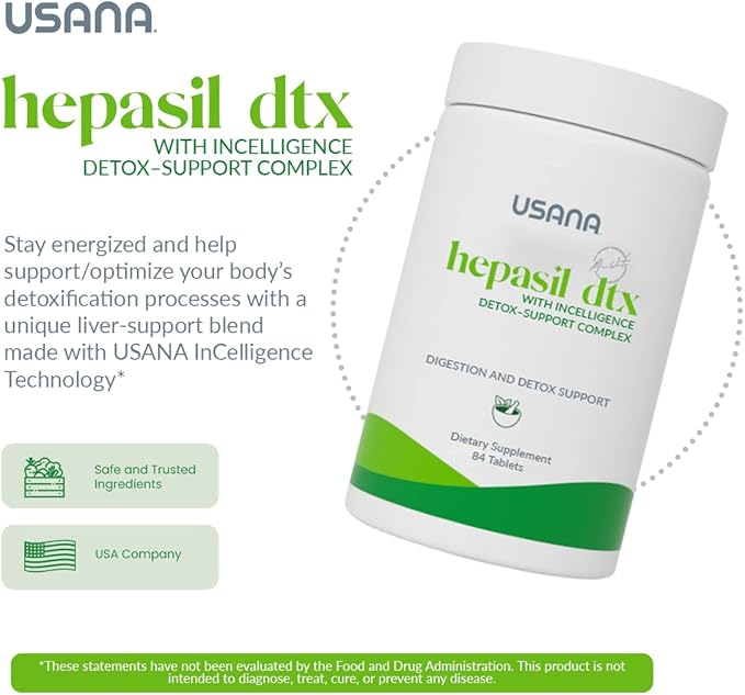 USANA - Hepasil DTX with InCelligence - Support Complex for Comprehensive Health, Protection, Wellness & Vitality - 84 Tablets (28-Day Supply)