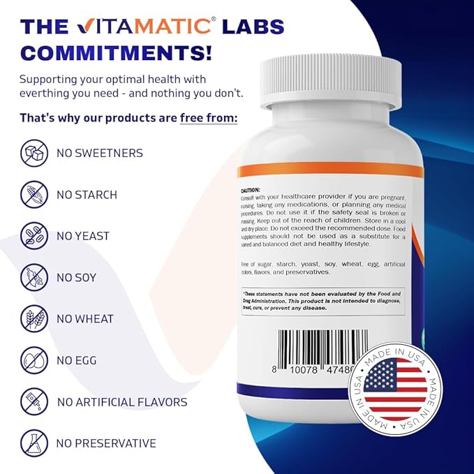 Vitamatic Glycine Supplement, 2000mg Per Serving, 300 Count, Non-GMO, Gluten Free
