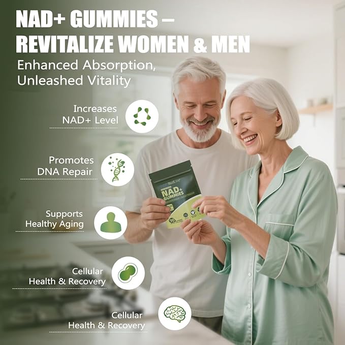 NAD+ Gummies – Sugar-Free NAD Supplement with Liposomal Nicotinamide Riboside, Resveratrol & Quercetin – Anti-Aging, Cellular Energy & Health Support – Blueberry Flavor, 90 Gummies