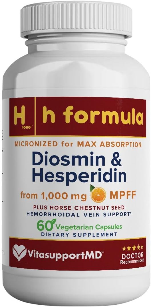 H Formula - Hemorrhoids Supplement, Horse Chestnut Extract 300 mg, Diosmin Hesperidin 1000 mg, for Pain, Itching and Burning Relief, 60 Capsules