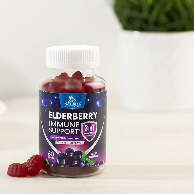 Sambucus Elderberry Immune Support Gummies for Kids & Adults, Elderberry Extract Gummy with Vitamins with Vitamin C, D3, Zinc, Immune Health Support Gummy Supplement, Black Elder Berry - 60 Gummies