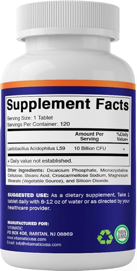 Vitamatic Acidophilus Probiotic - 10 Billion CFU - 5X Potency - Daily Probiotic Supplement, Supports Digestive Health - 120 Tablets