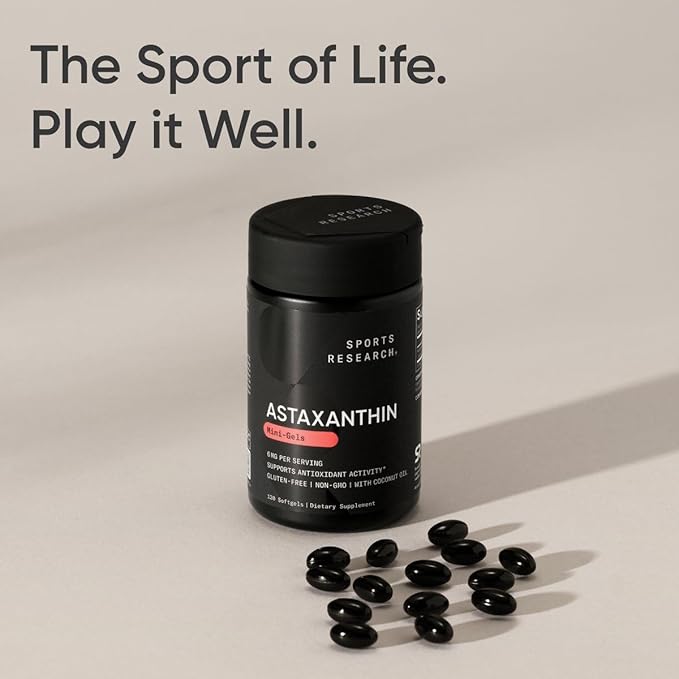 Sports Research Triple Strength Astaxanthin Supplement (6mg) with Organic Coconut Oil for Antioxidant Activity, Skin & Eye Health Support - Non-GMO Verified & Gluten Free - 120 Softgels