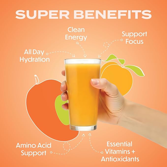 Forgge Energy Booster Super Drink - Clean Caffeine + B12, B6, C & D Vitamins - Sugar Free Energy Drink Powder with Electrolytes, Amino Acids, Antioxidants, Lions Mane - Vegan, Keto-Friendly - 30 SVG, Peach Mango