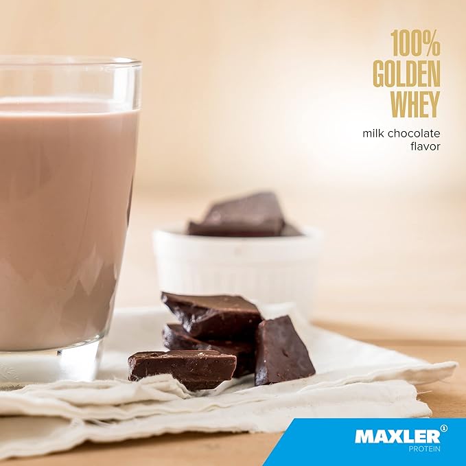 Maxler 100% Golden Whey Protein - 22g Protein per Serving - Premium Whey Protein Powder for Pre Post Workout - Fast-Absorbing Whey Concentrate Isolate & Hydrolysate Blend - Milk Chocolate Protein 5 lb