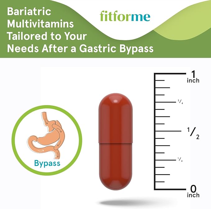 FitForMe One-a-Day Bariatric Multivitamin with Iron — After Weight-Loss Surgery (Gastric Bypass) — Easy-to-Swallow WLS Forte Capsule, 30 Count, 1-Month Supply