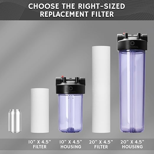 Airthereal Whole House Water Filter Housing, 10" x 4.5" Sediment Carbon Cartridge Universal Housing, Pre-Filtration System for Well and City Water with 1" NPT Port and Include 1-Pack PP Filter